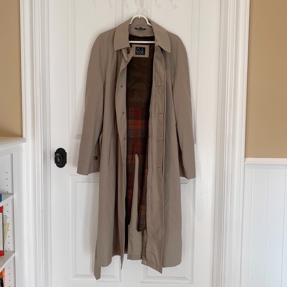 Jos A Bank Khaki Trench Coat w Zip Off Liner 40L